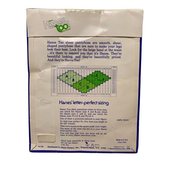 Hanes Too Sheer Sandalfoot Pantyhose Pearl Size C D Vintage 1985 Nylon Hosiery - Picture 2 of 5